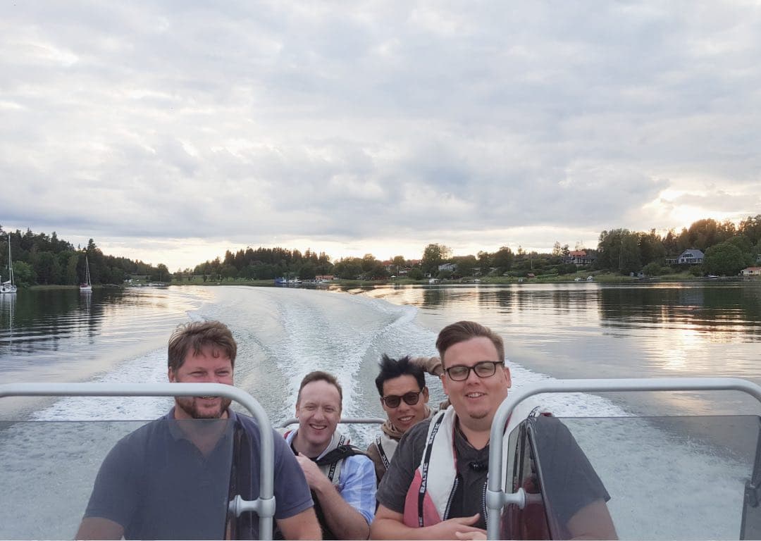 The team out on the water outside Stockholm