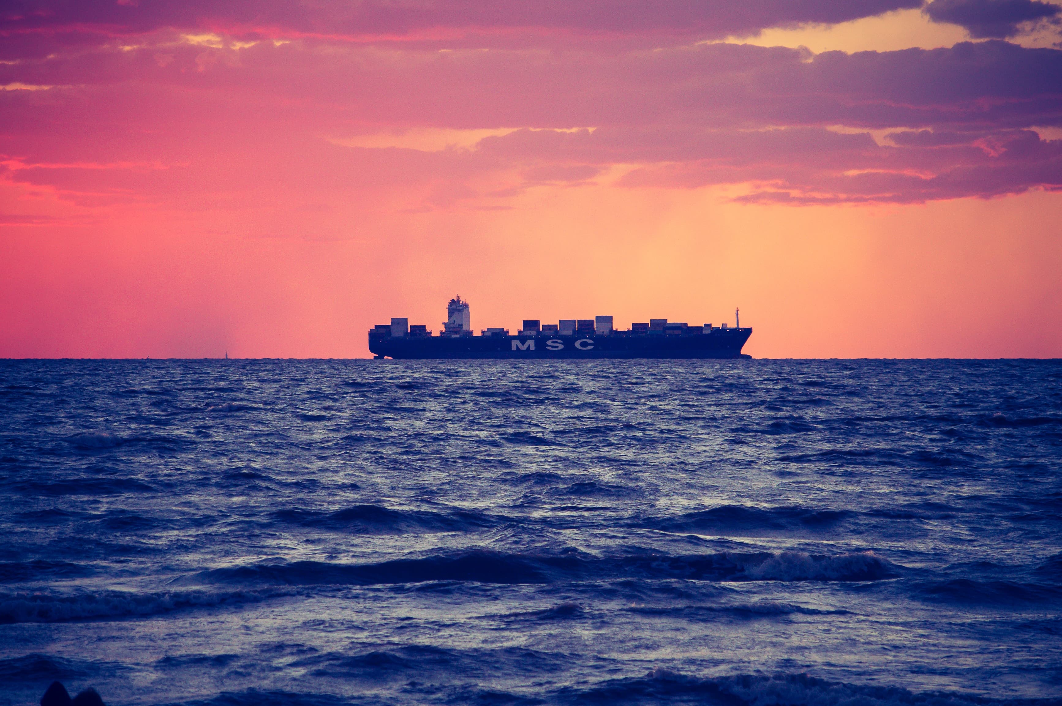 A container ship on the route out of Ningbo
